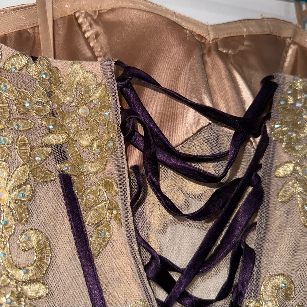 Windsor Dress - Gold Bustier Eggplant Prom Dress - Picture 8 of 9